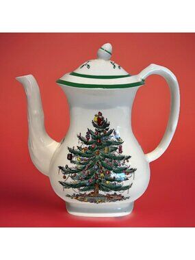 Vintage Spode Christmas Tree 5 Cup Coffee Pot Acorn Finial Lid S3324 D Retired